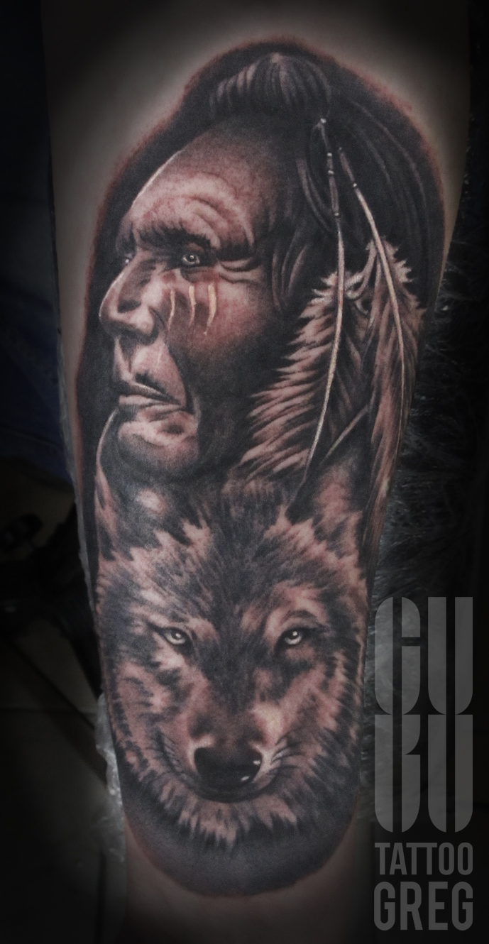 Tatuaż indianin Guru Tattoo Wrocław