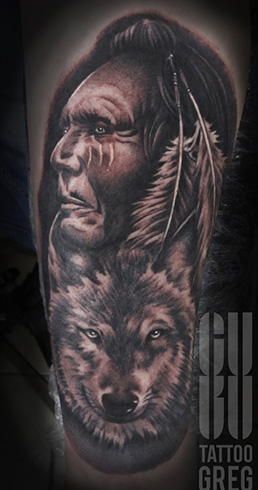 Realistyczny tatuaż Indianin Guru Tattoo Wrocław